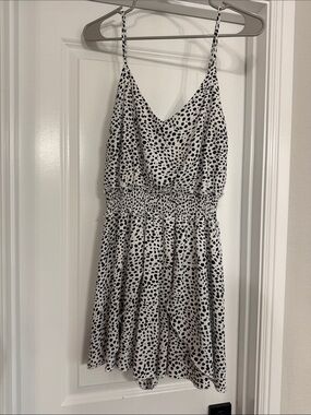 She + Sky Black and White Spotted Smocked Waist Romper